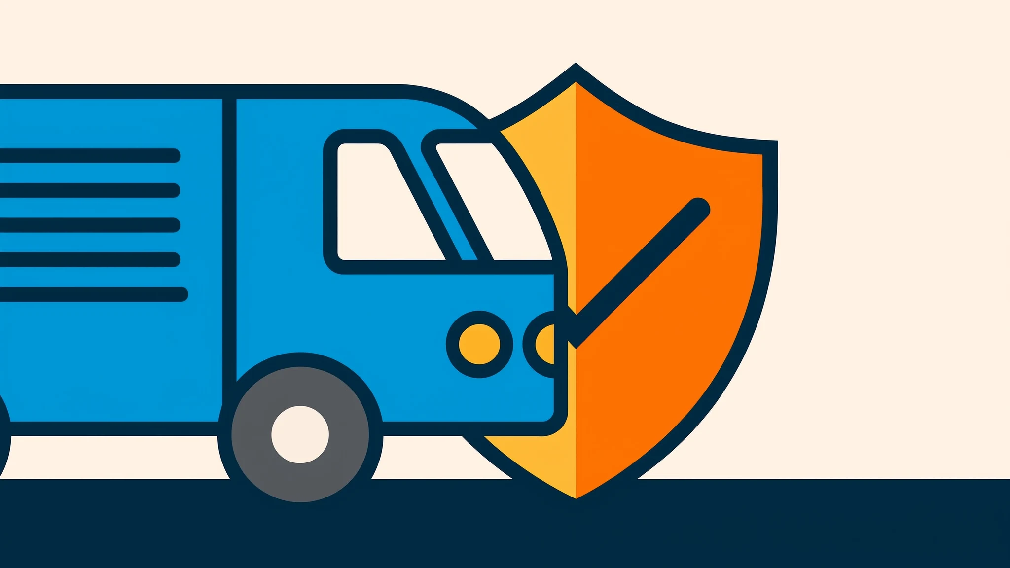 Illustration: Van neben einem Zertifizierungs-Schild mit Prüfsiegel