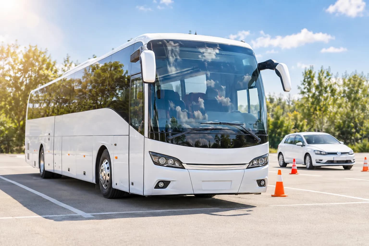 Reisebus auf dem Übungsplatz