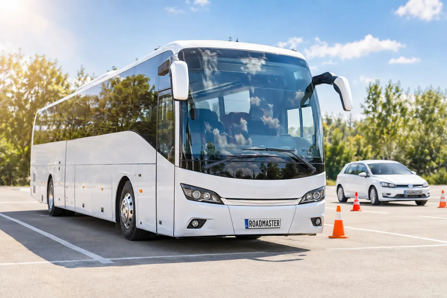 Reisebus auf dem Übungsplatz
