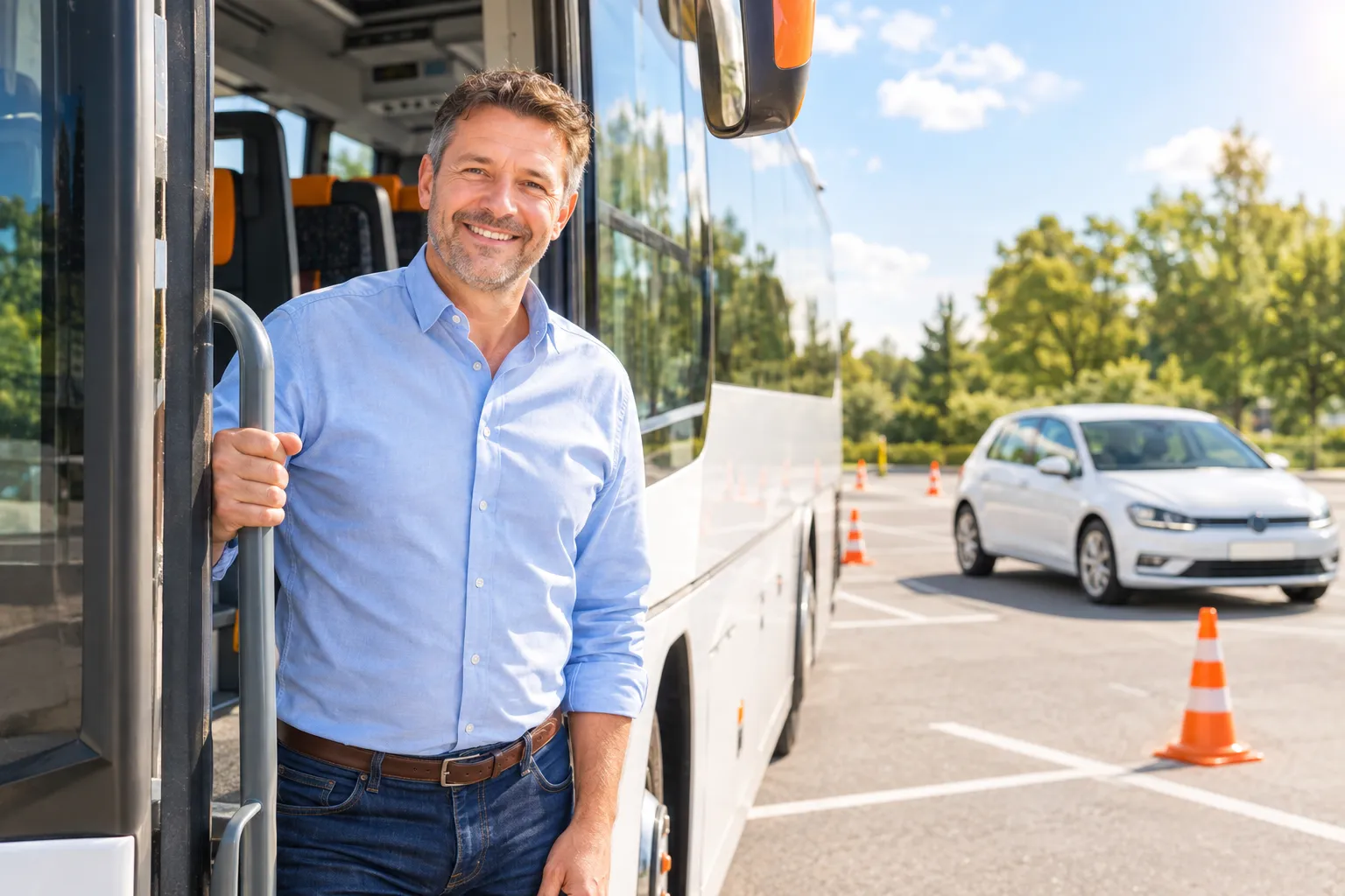 Busfahrer an der Tür