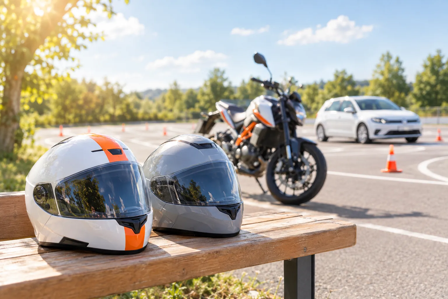 Zwei Motorradhelme