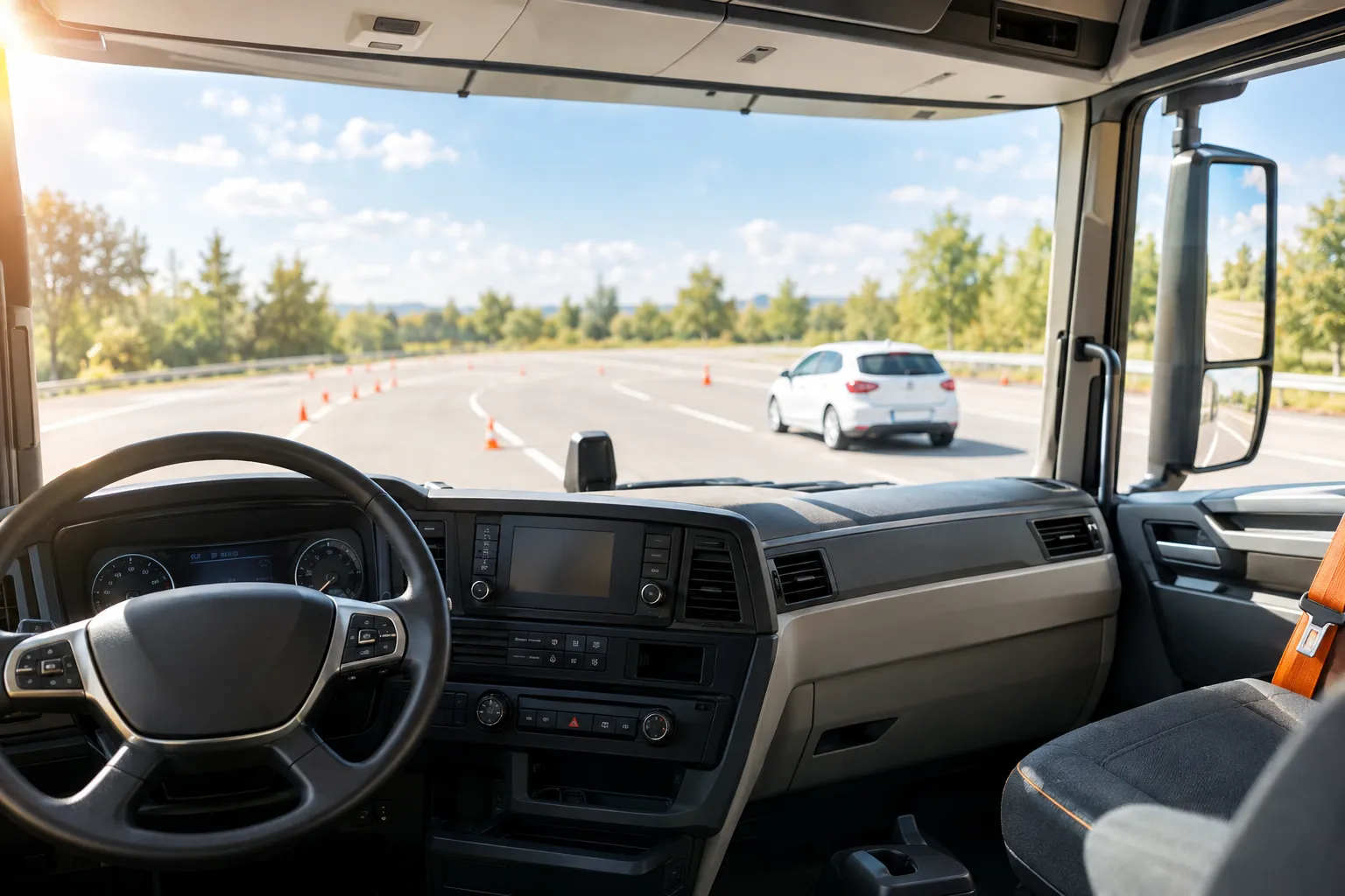 Blick aus der LKW-Kabine