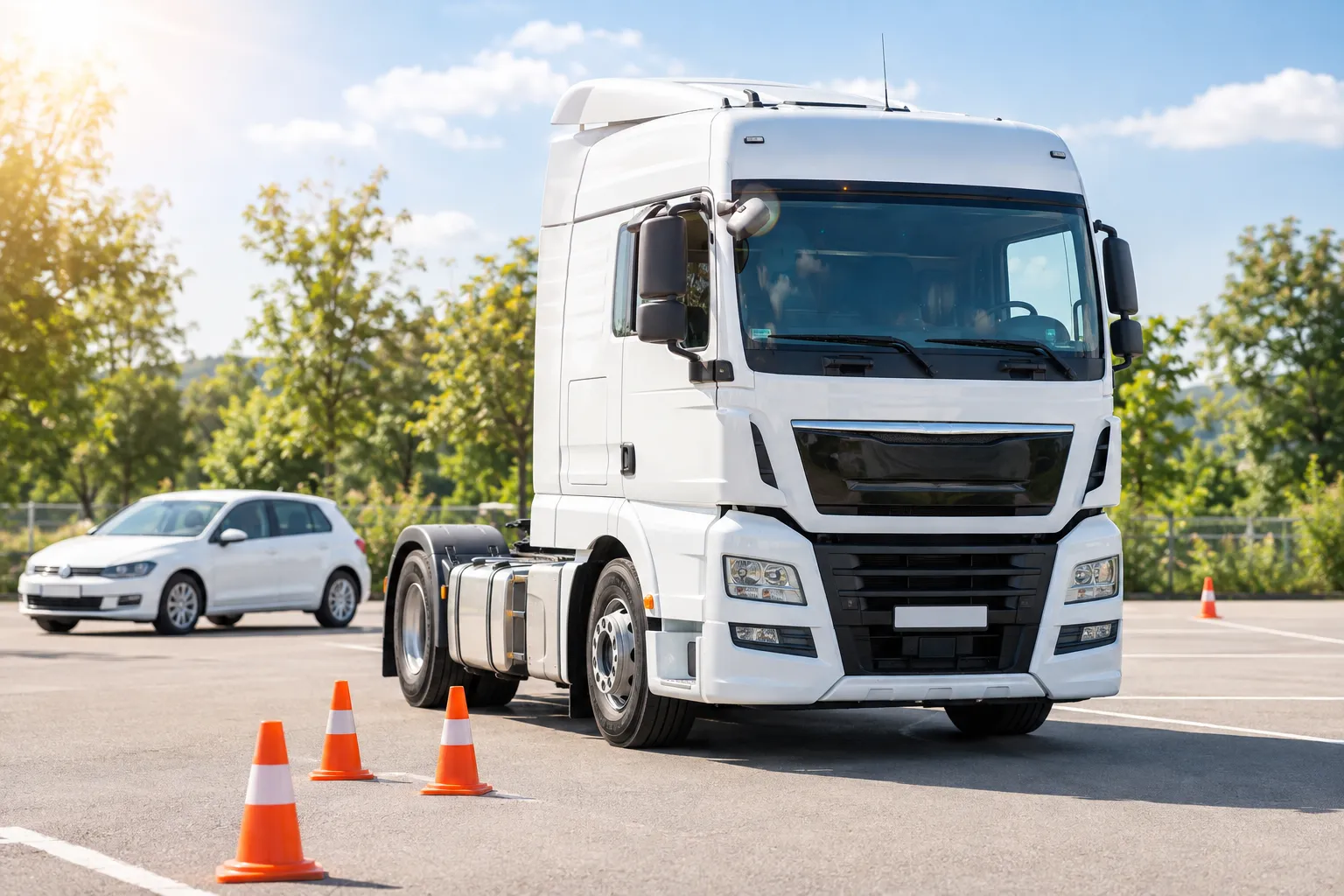 LKW zwischen Pylonen