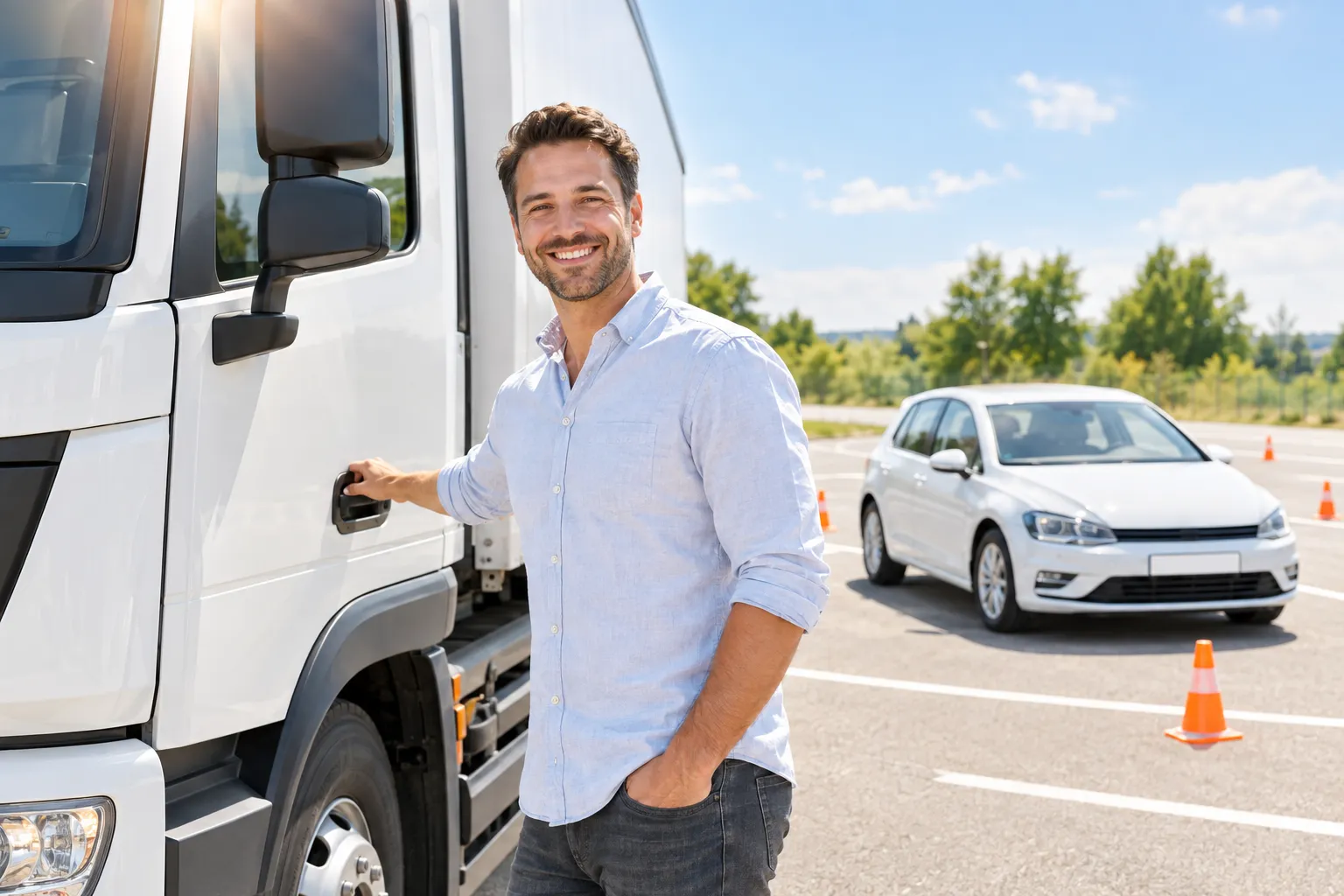 LKW-Fahrer vor seinem Fahrzeug