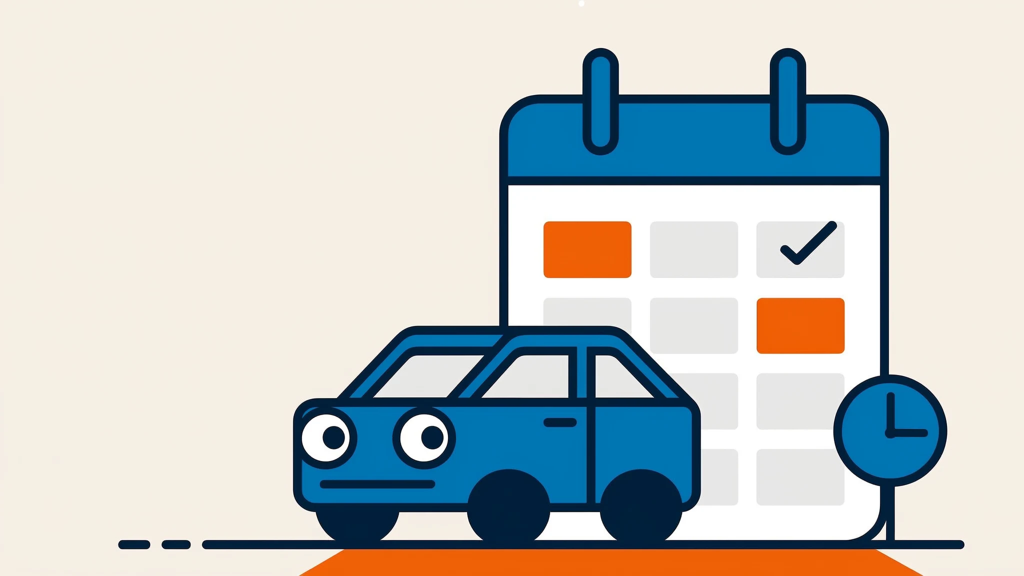 Illustration: Auto neben einem Kalender mit markiertem Kurstermin